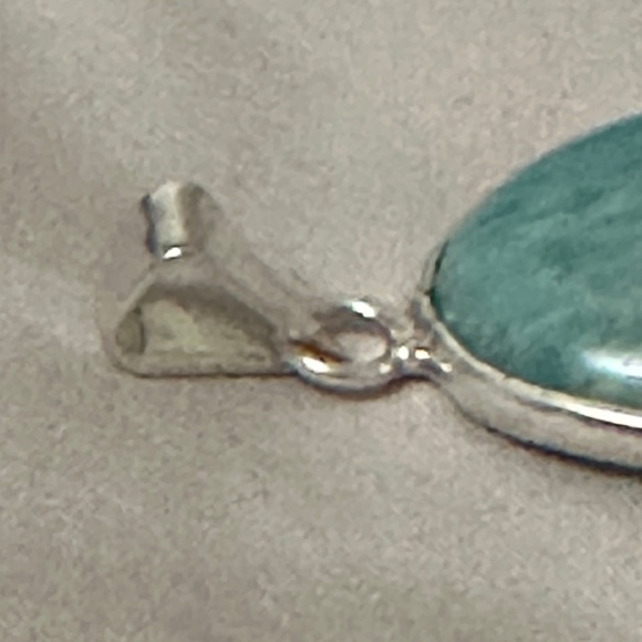 925 Sterling Silver Plated Larimar Pendant Large Oval Genuine Stone NWOT - Picture 5 of 12